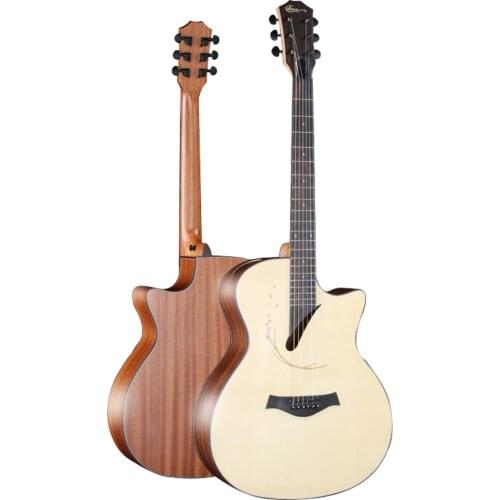 40'' Acoustic Guitar Folk Guitar Spruce Sapele Soild Wood Rosewood Fretboard Matte Cutaway Guitar for Adults Beginners AGT369