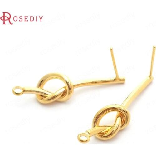 37088)6PCS 28x6MM 24K Gold Color Brass with 925 Sterling Silver Pins Rope Knot Stud Earrings Jewelry Making Supplies