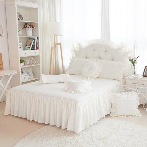 White Bed Skirt +2pieces Pillowcases Princess Bedding 100% cotton Bedspreads sheet Bed For Girl bed Cover King/Queen size