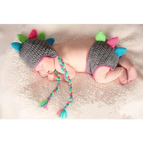 Free shipping, Baby dinosaurs hat caps ,Gray Baby Beanie hat & Diaper Cover set newborn Dinosaur Photography Propssize:0-1m,3-4m