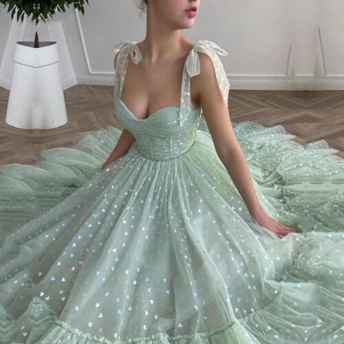 Shiny Fairy Prom Dresses Sweetheart Mint Green Robes de cocktail Tulle Tea Length Wedding Party Gown Short Graduation 2021