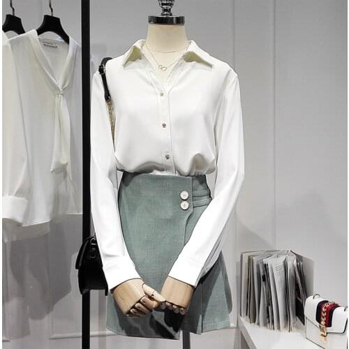 Womens Spring Summer Runway Fashion White Shirt Female Casual Loose Office Lady Basic Blouse Tees Tops TB1705