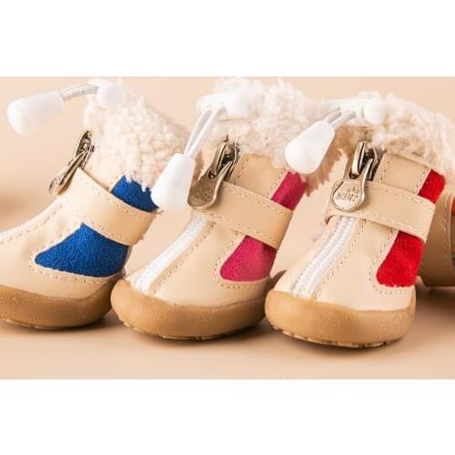 Dog Shoes Winter Warm Snow Boots Anti-skidding Pet Shoes For Small Dogs Chihuahua Teddy Puppy Cat Shoes Non-Slip Soles 4pcs/set
