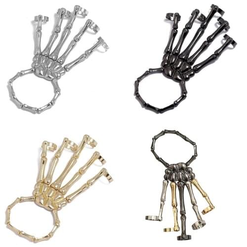 Halloween Steam Punk Bracelet Gothic Hand Skull Skeleton Elasticity Adjustable Couple Bracelet Bangles Party Nightclub Jewelry