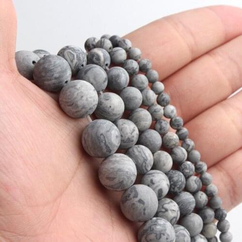 4 6 8 10mm Natural Matte Map Jaspers Loose Stone Beads Round Spacer Beads For DIY Jewelry Making Bracelet Accessories 15''Inches