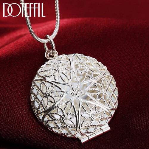 DOTEFFIL 925 Sterling Silver 18 Inch Snake Chain Round Frame Pendant Necklace For Women Man Fashion Wedding Party Charm Jewelry