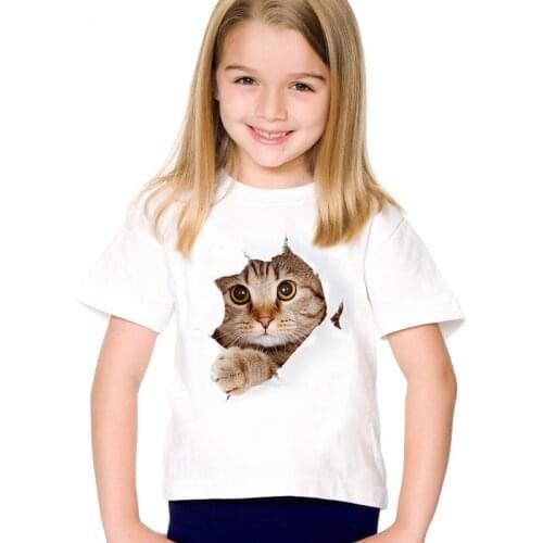 Summer New Fashion Cute 3d Cat Print Children Brand Clothing For Kids Girl Short Sleeve T Shirts Baby O-neck T-shirt