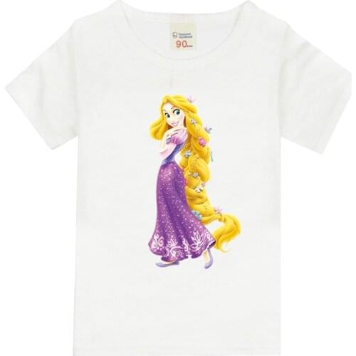 Disney Princess Cartoon Kids T Shirt Calsual Outfits Anime Figures Printing Short-Sleeved Clothes Tops Toddlers Boys Girls Tees
