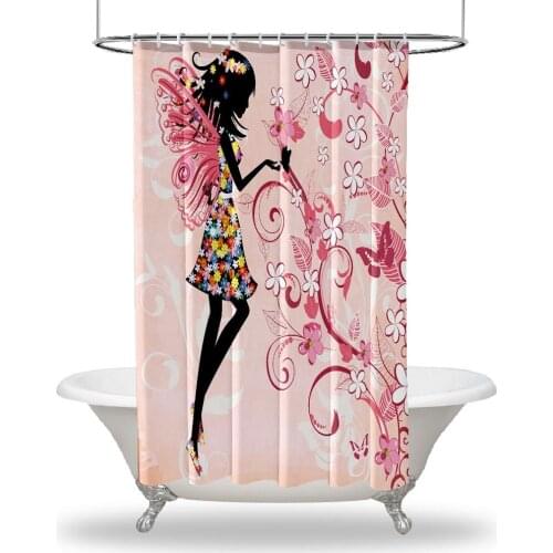Fairy Printed Showers Curtain / Waterproof Button Hole Shower Drapes for Your Bathtub, bathroom Forest Girl Wings Flower Dress Pi