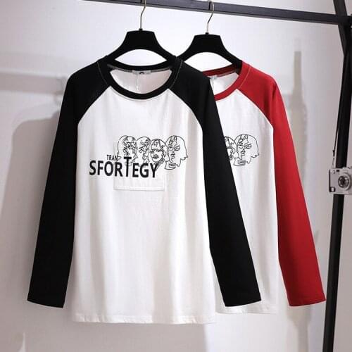 Oversized Tshirt Harajuku Contrasting Color Cotton Round Neck Graphic Tee Top Girl Kawaii Women Long Sleeve Tops Female 6XL