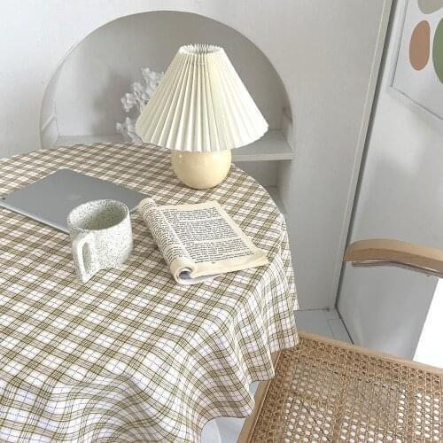 Ins Korean Table Cloth Plaid Small Fresh Cotton Hemp Background Bunsen Home Decoration Desk Cloth Mat Picnic