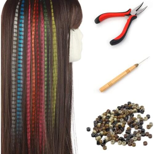 Fake Hair Colored Strands of Hair Extension False Rainbow Overhead Fake Coloring feather for Hair Synthetic