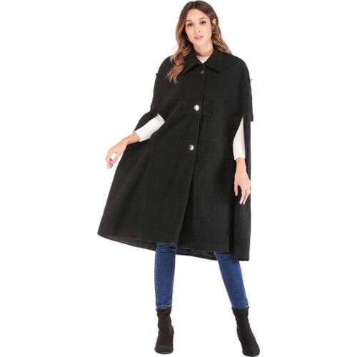 Hodisytian Women Cloak Trench Coat Elegant Capes Casual Solid Wool Blends Streetwear Sleeveless Buckle Cardigan Poncho Outerwear