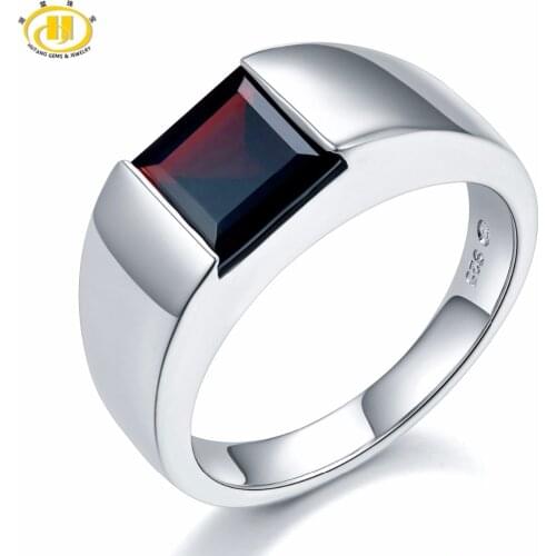 Natural Black Garnet Unisex Ring 925 Sterling Silver 1.9 Carats Natural Gemstone Rings Fine Jewelry Classic Design for Gift