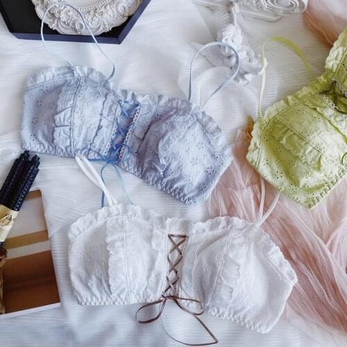 Embroidered cotton underwear set girl fresh students no steel ring thin lingerie briefs set gathered comfortable cup bra