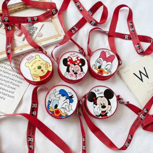 Disney Korean childrens bag new shoulder small round bag cartoon Mickey mouse baby coin purse girl crossbody bag
