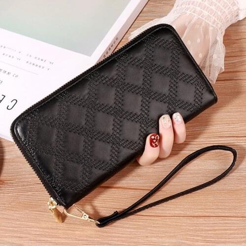 Women Purse Leather 2021 Red Blue Pink Coin Wallet Women Fashion Thread Credit Card Holder Ladies Women Clutch Bag Femme Mujer