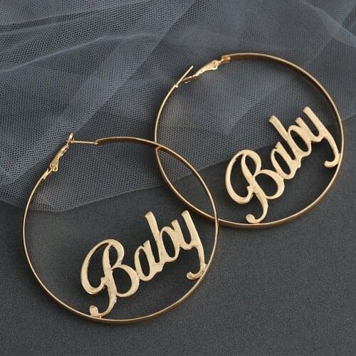 1 Pair Fashion Women Large Circle Round Hoop Earrings Hyperbole Baby Femme Letter Earrings Punk Dangle Hip-hop Jewelry