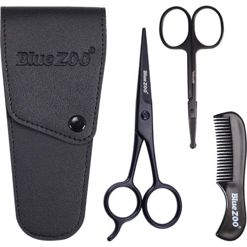 Nose Hair Scissors Beard Eyebrow Trimmer Scissors Set with Comb and Storage Box，Face Trimming Tool for Beauty