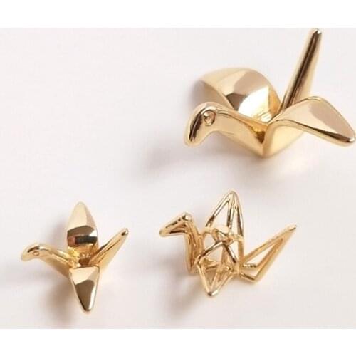 Copper 3D Single Hole Paper Crane Charms Smart Earring Pendants DIY Jewelry Making Findings Accessories