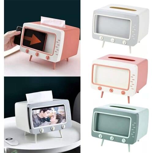 Cute Tissue Box Storage Multifunctional Paper Pumping TV Shape Phone Holder