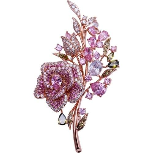Fashion Luxury Multicolors Cubic Zirconia Flower Brooch For Women Christmas Party Gift High Quality Winter Jewelry New Arrival