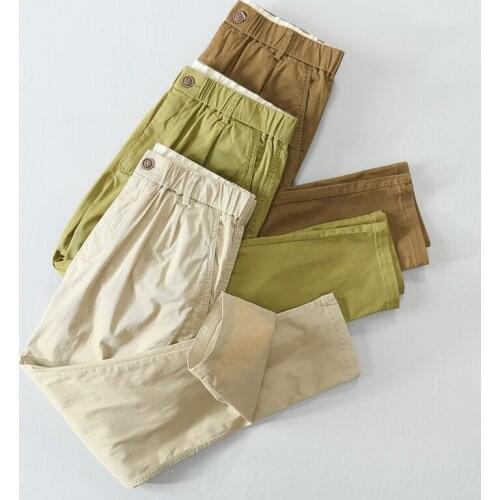 Men Straight Pants 97% Cotton Loose Casual Solid Green Trouser Male Four Seasons Midweight Clothing
