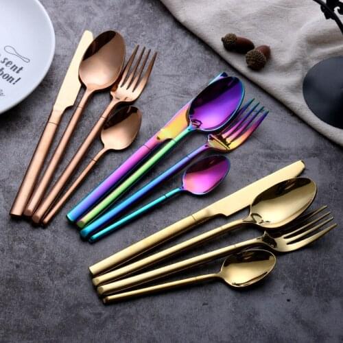 304 Stainless Steel Tableware Set Rose Gold Silver Black Colorful Dinnerware Sets Western Food Knife Fork With Gift Box