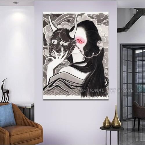 Wall Artwork Modular Canvas Hanya Geisha Pictures Home Decoration Black White Painting Prints Japan Poster Living Room Framework
