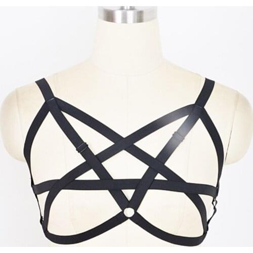 New black pentagram harness cage bra summer style Harajuku Pole dance Exotic Apparel bondage harness cage bra sexy lingerie
