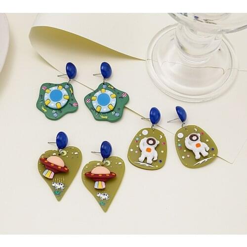 Origin Summer 3 Designs Multicolor Astronaut Geometric Dangle Earring for Women Relief Arcylic Planet Ship Earring Jewellery
