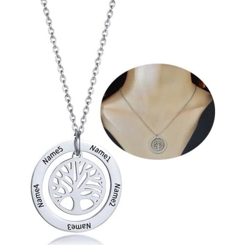 Tree Of Life Necklaces Custom Name Stainless Steel Rotatable Double Rounds Pendant Necklace For Women Men Gift Collar