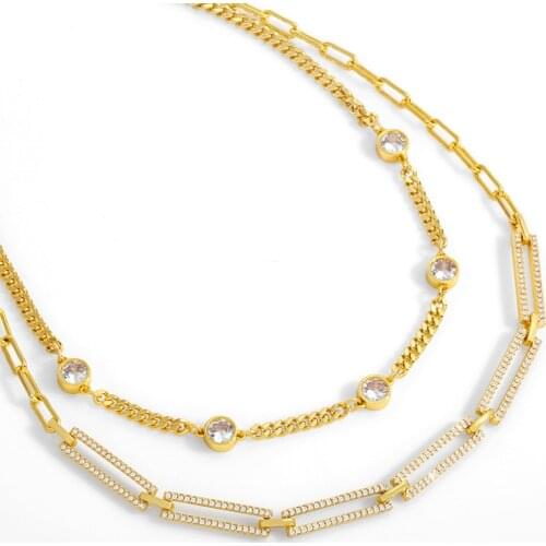 FLOLA CZ Pave Zirconia Geometric Square Tennis Necklace For Women Gold Curb Link Chain Necklace Charm Simple Jewelry Gift nket33