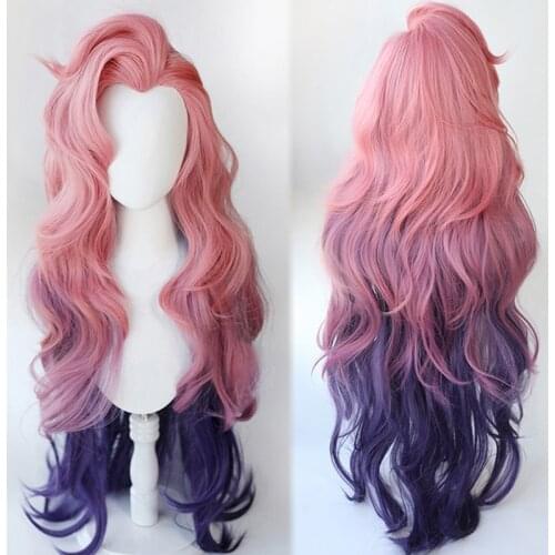 Game LoL KDA Seraphine Cosplay Wig Women Loose Wave Straight Pink Mixed Purple Wigs League Of Legends Cosplay CS420
