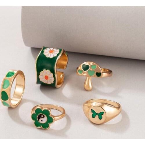 Pastoral Wind Dripping Oil Ring Set CreativesElements Combination Of Lovely Ring Party Jewelry