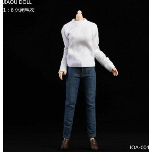 1:6 Scale Casual Sweater & Jeans Clothes White Sweater+Blue Jeans Fit 12'' Female Figure Body Doll
