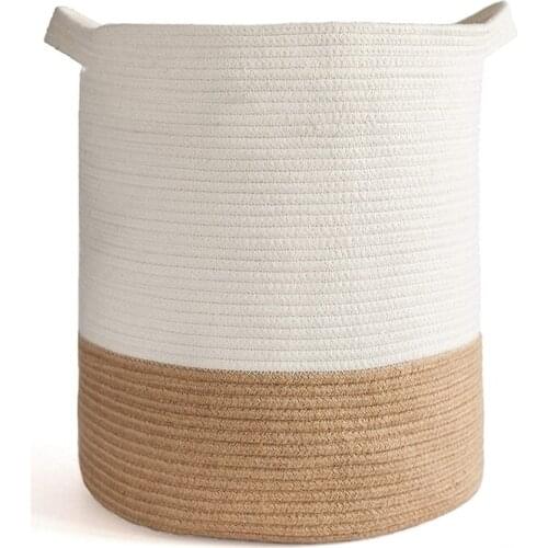 Practical Cotton Rope Basket,Woven Storage Basket and Blanket Basket, 41X45cm Decorative Basket for Toy,Laundry Basket with Hand