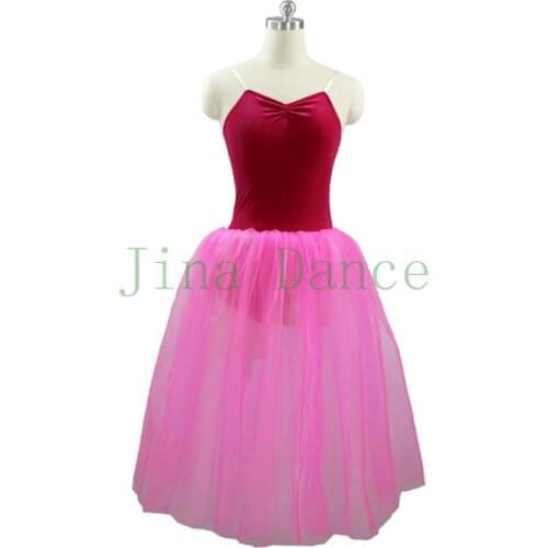 Rose Red Romantic Ballet Tutu blue green Rehearsal Practice Dress Swan Lake Costume For Women Long Tulle Dress Leotard Gymnastic