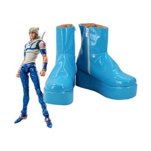 JoJos Bizarre Adventure 7 Johnny Joestar Cosplay Boots Shoes Blue Men Costume Customized Accessories Halloween Party Shoes