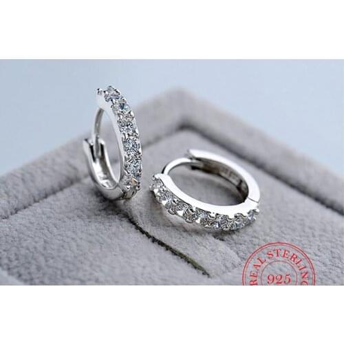 100% Real 925 Sterling Silver Crystal Circle Earring For Women Making Jewelry Gift Wedding Party Engagement