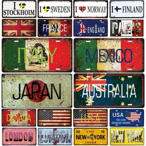 [SQ-DGLZ]New Country Flag License Plate Store Bar Wall Decoration Tin Sign Vintage Metal Sign Home Decor Painting Plaques Poster