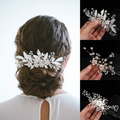 Pearl Leaves Tiara Wedding Crystal Peals Bridal Haircombs Accessories Handmade Female Head Ornamentsfor Bride Hair Jewelry