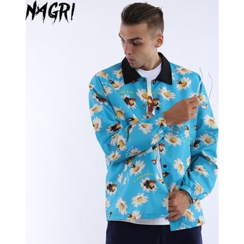 NAGRI Sunflower Jackets Windbreaker Men Spring Autumn Streetwear Hip Hop Casual Coat Fashion Outwear Collar Jackets