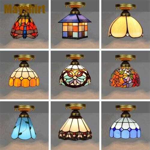 Tiffany Stained Glass Led Ceiling Lights Vintage Retro Baroque Mediterranean Turkish Ceiling Lamps Corridor Stairs Lamp Lighting