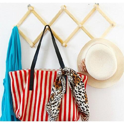 10 Hooks Retractable Home Hat Coat Key Hanger Hook After the Door Wall Bath Wood Hanger