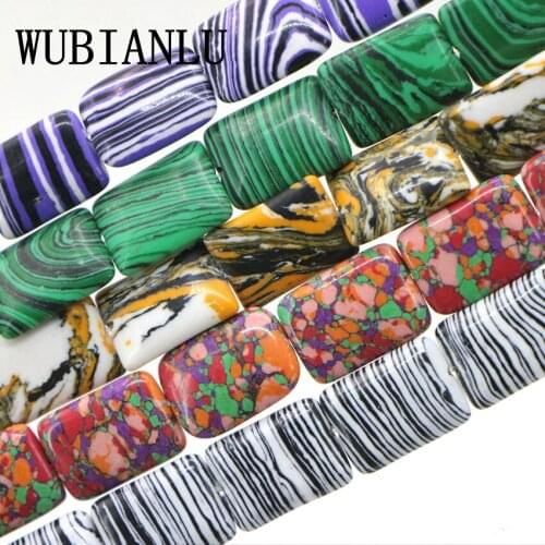 WUBIANLU 2PC Black White Turkey Stone Chalcedony Rectangle Loose Bead Fashion DIY Beads For Jewelry Making Floating Charms Lot