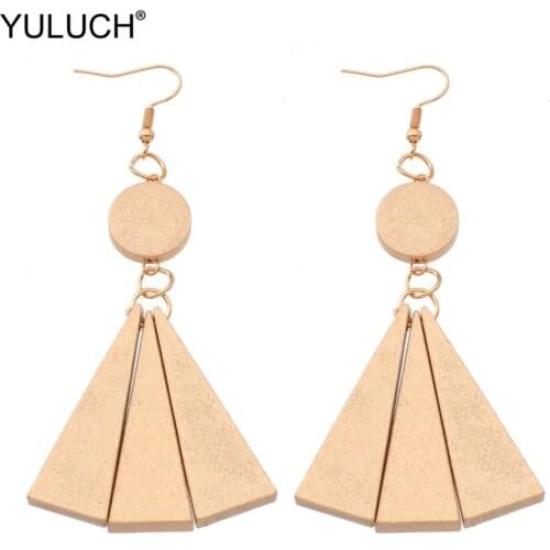 YULUCH Fashion Long Tassel Chandelier Pompom Pom Pom Earrings Trendy Hanging Gold Boho Wood Pendant Earings For Women Jewelry