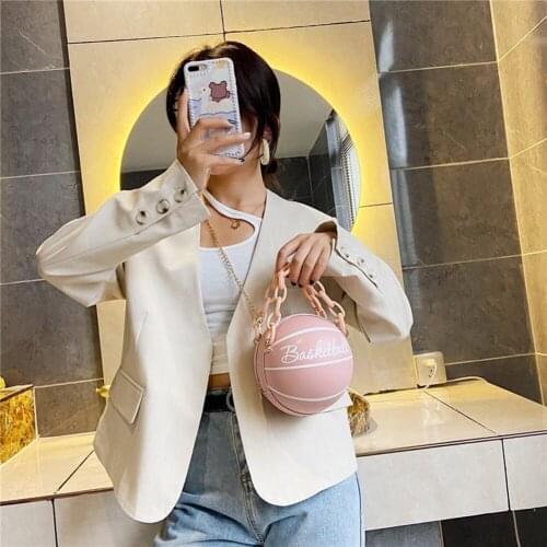 Fashion PU Leather Shoulder Messenger Bag Basketball Chain Women Round Handbags New Quality Women PU Leather Shoulder Bag