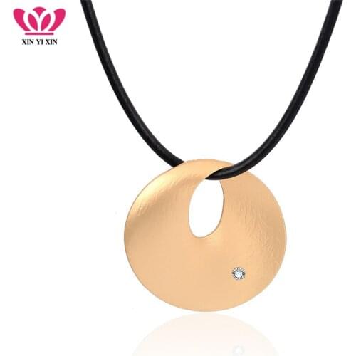 Geometric Vintage Gold Color Pendant Necklaces Simple Metal CZ Crystal Necklace For Women Leather Necklaces Statement jewelry