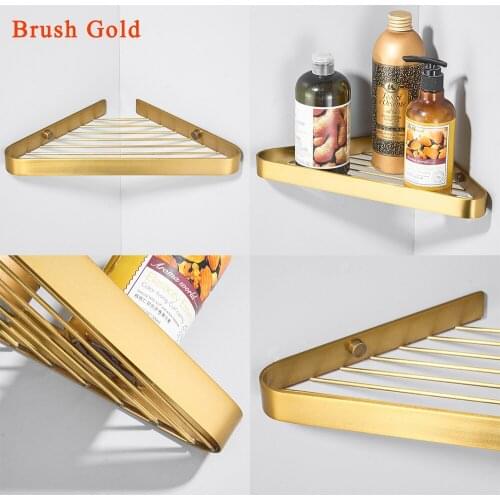 BAKALA Brush gold Bathroom Shelf Brass Shower Rack Triangle basket Shelf Bath Shower Caddy Rack Holder Wall Mounted Corner shelf